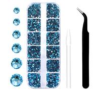 3792 Pieces Malachite Blue Crystal Rhinestones Flatback Nail Art Crafts Makeup Round Glitter Cups with Tweezers and Picking Pen