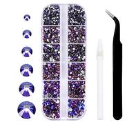 3792 Pieces Purple Velvet Rhinestone Set with Flat Back for Nails Art Craft Makeup Round Glitter Glasses with Tweezers and Pen for
