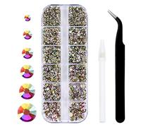 3792pcs Crystal AB Flatback Rhinestones Glass Diamantes Round Gems for Crafts Nail, Makeup, Clothes, Mixed 6 Sizes with Wax Pencil and Tweezer Kit (SS6~SS20)