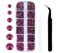 3792pcs Fuchsia Crystal Flatback Rhinestones Glass Diamantes Round Gems for Crafts Nail, Makeup, Clothes, Mixed 6 Sizes with Wax Pencil and Tweezer Kit(SS6~SS20)