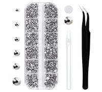 3792pcs White Crystal Flatback Rhinestones Glass Diamantes Round Gems for Crafts Nail, Makeup, Clothes, Mixed 6 Sizes with Wax Pencil and Tweezer Kit(SS6~SS20)