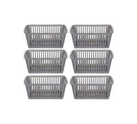 37cm Silver Handy Storage Basket Pack of 6 - Lightweight Durable Plastic Storage Organiser Utility Basket - Multipurpose Home Storage for Bedroom, Bathroom, Kitchen, Office, Shelves, Drawers