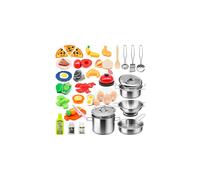 37Items 59Pcs Kids Pretend Play Kitchen Accessories Set, Stainless Steel Play Pots and Pans Sets for Kids, Cooking Utensils, Play Food Pizza Knife