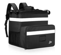 37L Food Delivery Bag Backpack, Upgraded PVC Waterproof Insulated Pizza Bag with Reflective Strips, Expandable Thermal Carrier for Takeaway, Hot and Cold Food, Restaurant, Uber Eats Bag (Black)