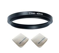 37mm Lens to 43mm Camera Lens Adapter 37mm to 43mm Step Up Ring Adapter Ring for All Brands of UV ND CPL, with Premium Lens Wiping Cloth 2 Pack (37mm-43mm)