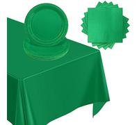 37P Dark Green Tableware Party Set,Solid Green Paper Dinnerset,Green Paper Plates,Napkins and Table Cloth Tablecover for Christmas,Irish Clover St. Patrick's Day,Kid Forest Party Table Decorations