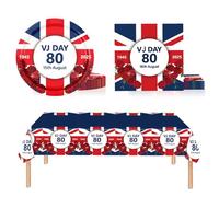 37Pcs 15th August VJ Day 80th Anniversary Party Tableware Set,VJ Day Table Cloths,Paper Plates and Napkins for Celebrations 80 Years Victory Over Japan,2025 VJ-Day 80th Anniversary Table Decorations