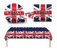 37Pcs 15th August VJ Day 80th Anniversary Party Tableware Set,VJ Day Table Cloths,Paper Plates and Napkins for Celebrations 80 Years Victory Over Japan,2025 VJ-Day 80th Anniversary Table Decorations