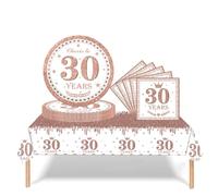37Pcs 30th Birthday Tableware Set Rose and Gold,30th Birthday Decorations with Party Paper Plates and Napkins,Plastic Table Cloth for Her Women Happybirthday Table Decoration Dinnerware Supplies