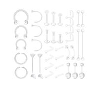 37PCS Acrylic Clear Piercing Retainer - Transparent Piercing Jewelry Set for Nose, Lip, Eyebrow, Tongue, Belly, Tragus, Cartilage, Nipple - Invisible Plastic Retainers for Surgery, Sports & Daily Wear