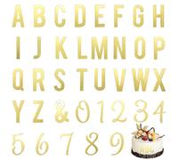37PCS Acrylic Letters Cake Topper, Gold Acrylic Cake Alphabet Numbers Topper with A-Z and 0-9 DIY Cupcake Decoration Pick Personalized Letters Anniversary Wedding Baby Shower Party Supplies DIY Cake