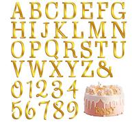 37PCS Acrylic Letters Cake Topper, Gold Acrylic Cake Alphabet Numbers Topper with A-Z and 0-9 DIY Cupcake Decoration Pick Personalized Letters Anniversary Wedding Baby Shower Party Supplies