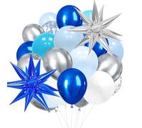 37Pcs Blue And White Balloons, Exploding Star-Shaped Balloons, And Silver Transparent Balloons, Suitable For Decorating Birthday Parties, Themed Events, And Graduation Ceremony Decorations.