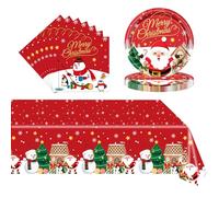 37Pcs Christmas Dinner Table Decorations,Christmas Party Tableware Set,Tablecloth,Santa Claus,Snowman Paper Plates and Napkins Xmas, Merry Xmas Tableware Set for Xmas Party Supplies Decor