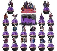 37pcs Descendants Cake Decoration Set Include 1pc Big Cake Topper 36pcs Cupcake Toppers for Descendants Theme Birthday Party Decor (Purple)