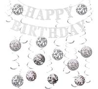37Pcs Disco Ball Decorations with Happy Brithday Banner, Disco Party Decor 70s Disco Ball Hanging Swirls Ceiling Decor for Retro Disco Fever Birthday Party Favors Supplies