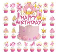 37Pcs Four Ever a Princess Birthday Party Decorations, 4 Ever a Princess Cake Decor,Princess 4th Cake Topper and Cupcake Toppers for 4 Years Old Girl Birthday