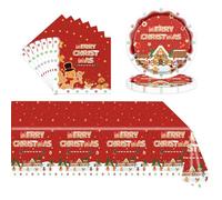 37Pcs Gingerbread Christmas Dinner Table Decorations,Christmas Party Tableware Set,Tablecloth,Paper Plates and Napkins Christmas, Merry Christmas Tableware Set for Christmas Party Supplies Decoration