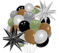 37Pcs Green And Black Balloons, Exploding Star-Shaped Balloons, Suitable For Boys' Birthday Parties, Themed Events, Baby Christenings.