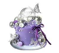 37Pcs Purple Disco Ball Cake Topper Set, Purple Butterfly & Bow Cake Decorations, Cool Girl Singer Disco Bachelorette Birthday Party Cupcake Decor Supplies