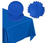 37Pcs Royal Blue Party Tableware Set,RoyalBlue Paper Dinnerset, Blue Paper Plates and Napkins,Table Cloth Tablecover for Birthday,Wedding,Royal Union Jack Street Party Table Decorations
