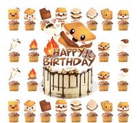 37Pcs S’more Cupcake Toppers Let's Have S'more Fun Birthday Party Decorations Camping Baby Shower Theme Cupcake Picks Decorations for S'more Birthday Party Party Bridal Shower Supplies