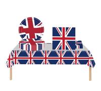 37Pcs Union Jack Party Tableware,UK Flag Plastic Table Cloth,Paper Plates Napkins Serviette Great Britain British Dinnerware Set for VJ Day 80th Anniversary Table Decorations,Union Jack Party Supplies