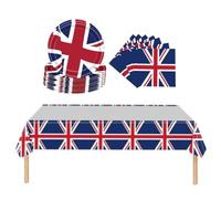 37pcs Union Jack Tableware Napkins | Plates And Union Jack GB Flag Print Tablecloth | King's Coronation Great Royal Event Party Supplies Table Cover | Britain Pub BBQ Summer Theme Table Decorations UK