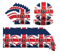 37Pcs Vj Day Party Tableware Set,Vj Day 80th Anniversary Tablecloths Paper Plates,Paper Plates for Liberation Day,Union Jack Plates,TableCloth,Napkins for 2025 VJ DAY 80th Anniversary Party Decoration