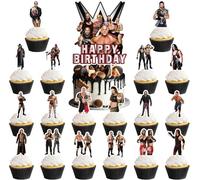 37pcs Wrestling cake decoration set include 1pc big cake topper 36pcs cupcake toppers for Wrestling Theme birthday party decor