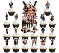 37pcs Wrestling cake decoration set include 1pc big cake topper 36pcs cupcake toppers for Wrestling Theme birthday party decor (WWE)