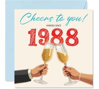 37th Anniversary Card for Women Men - Cheers! Married Since 1988 - Happy 37 Year Anniversary Card for Girlfriend Companion Boyfriend Wife, 145mm Wedding Anniversaries Greeting Cards