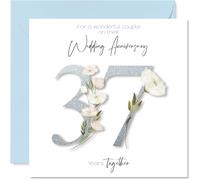37th Anniversary Card for Women Men - Fancy Floral Flowers - Happy 37 Year Anniversary Card for Family Mum Dad Brother, 145mm Wedding Anniversaries Greeting Cards