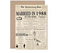 37th Anniversary Card for Women Men - Newspaper Married in 1988 - Happy 37 Year Wedding Anniversary Card for Husband Wife Companion Partner, 5x7 Inch Anniversaries Greeting Cards