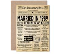 37th Anniversary Card for Women Men - Vintage Newspaper Married in 1989-37 Year Wedding Anniversary Card for Husband Companion Wife Partner, 5x7 Inch Anniversaries Greeting Cards