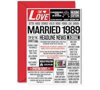 36th Anniversary Cards for Men Women - Married 1989 Newspaper - Happy 36 Wedding Anniversary Card for Husband Wife Aunt Uncle Vintage Retro 1989, 5x7 Inch Greeting Cards