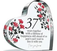 37th Anniversary Plaque Gifts for Wife Husband - 37 Years Together - I Love You Forever Romantic Acrylic Heart Gift For Women Men, 100mm x 100mm Present For Couples Thirty-Seventh Anniversaries