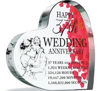 37th Anniversary Plaque Gifts for Wife Husband - Happy 37th Wedding Anniversary - I Love You Romantic Acrylic Heart Gift For Women Men, 100mm x 100mm Present For Couples Thirty-Seventh Anniversaries