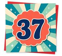 37th Birthday Card, 37th Birthday Card for Her or Him, Retro Starburst Design, Fun Age 37 Celebration Greeting