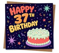 37th Birthday Card, Colourful Confetti Cake Design | Eye-catching greeting card; Colourful Confetti Cake artwork for a 37th birthday with a warm, memorable feel