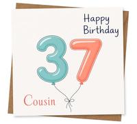 37th Birthday Card for Cousin - Happy Birthday Balloon Number Design