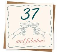 37th Birthday Card for Her, Cocktail Toast, “Fabulous” | Say cheers to her 37th with a chic cocktail toast illustration and the message “37 and fabulous” on the front.