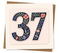 37th Birthday Card for Her, Navy Floral 37 with Pastels | Chic 37th birthday card for her featuring a navy “37” filled with soft pastel blooms and leafy stems.