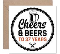 37th Birthday Cards for Men - Cheers & Beers - Happy Birthday Card for 37 Year Old Man Uncle Cousin Brother Friend, 145mm Bday Greeting Cards