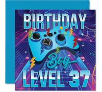 37th Birthday Cards for Men - Gamer Level - Happy Birthday Card for 37 Year Old Man Uncle Cousin Brother Friend, 145mm Bday Greeting Cards
