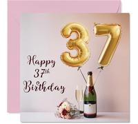 37th Birthday Cards for Women Men - Balloons & A Bottle of Bubbly - Happy Birthday Card for 37 Year Old Woman Man Daughter Uncle Niece Wife, 145mm Bday Greeting Cards