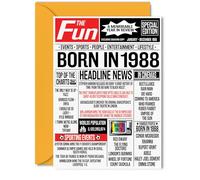 37th Birthday Cards for Women Men - Born In 1988 Newspaper - Happy 37 Birthday Card for Sister Brother Friend Vintage Retro Back In 1988, 5x7 Inch Bday Greeting Cards
