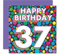 37th Birthday Cards for Women Men - Funky Rainbow Dots - Happy Birthday Card for 37 Year Old Woman Man Auntie Brother Son Friend, 145mm Bday Greeting Cards