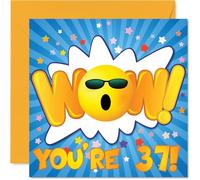 37th Birthday Cards for Women Men - WOW - Happy Birthday Card for 37 Year Old Woman Man Daughter Uncle Niece Wife, 145mm Bday Greeting Cards