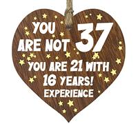 37th Birthday Gift For Women Men Wooden Heart Plaque, Dark Wood Sign Keepsake, Happy Birthday Mum, Girlfriend, Dad, Husband, Wife, Boyfriend, Mum Gifts From Son, Auntie, Sister Birthday Present